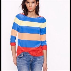 J Crew Striped Silk Shirt with Anchor Buttons